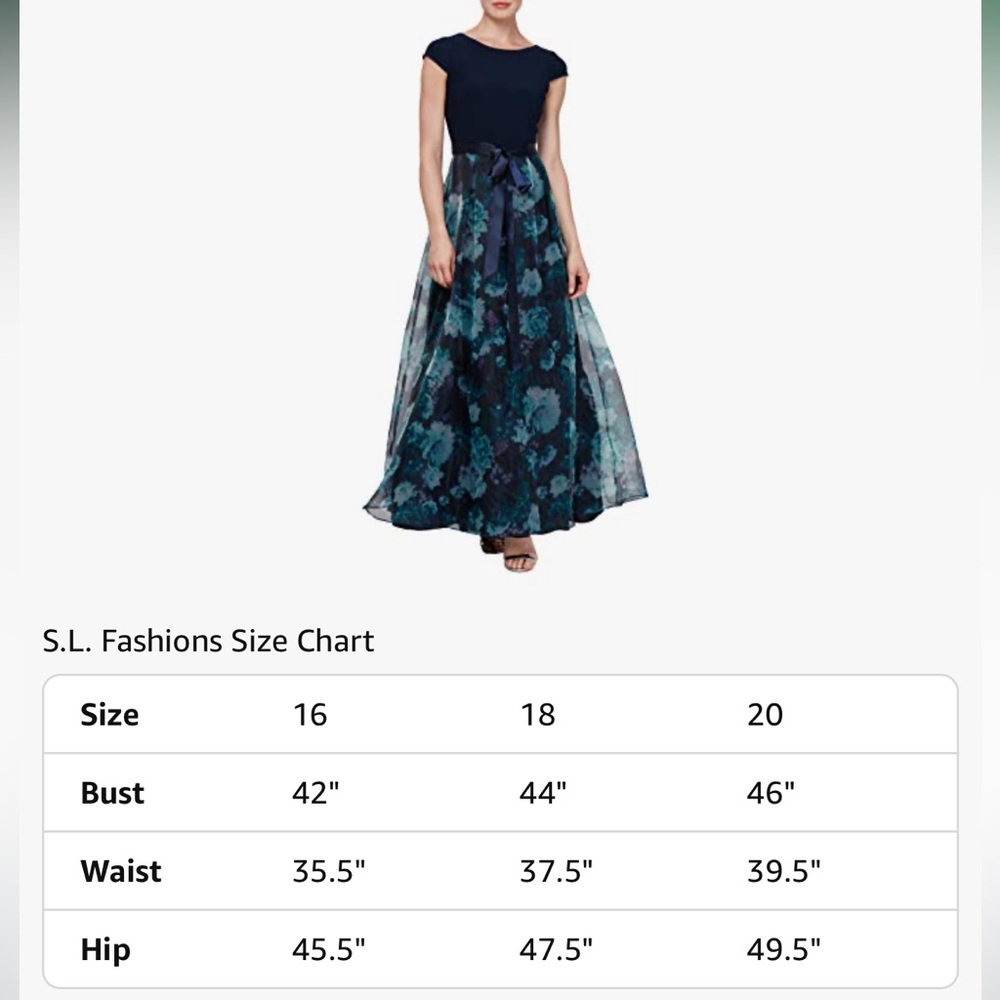 SLNY Navy and Teal Floral Maxi Dress - Picture 4 of 6